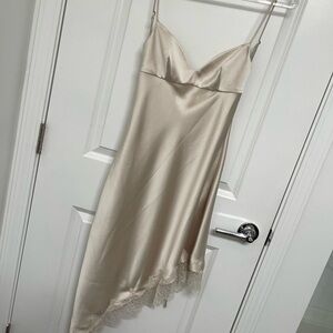 Zara Cream Satin Lace-Trimmed Chemise